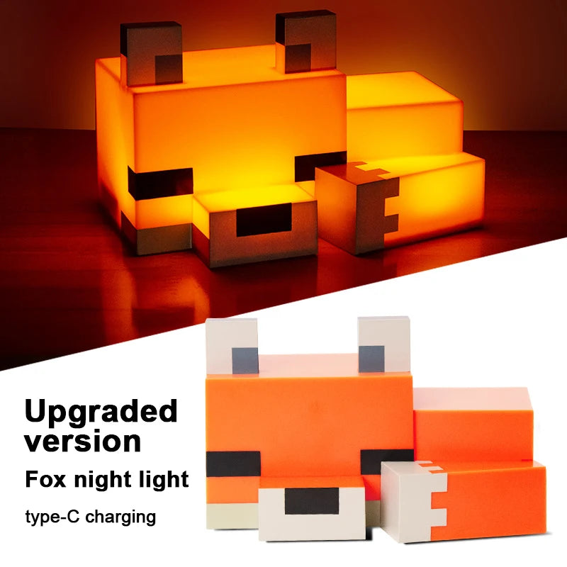 MC Game Cute Fox Night Light Soft Orange Glow Officially Licensed Decor and Desk Lamp for Gaming Room or Kids and Tween Bedroom