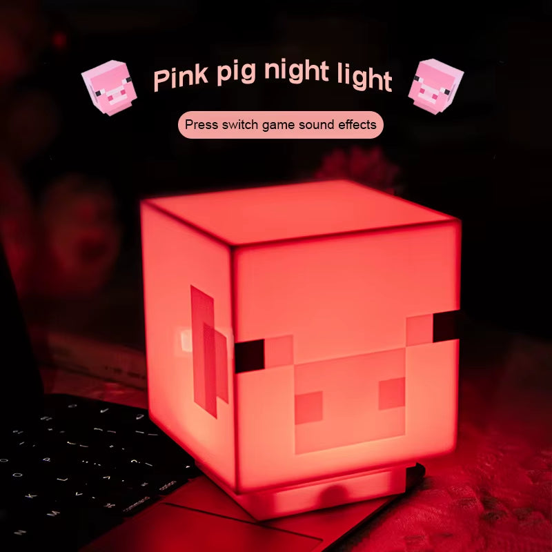 MC Game Pig Light with Sound Officially Licensed Handheld Night Light and Fun Toy for Kids Room Decor Gift for Gamers